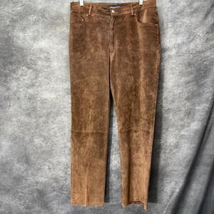 Bernardo Brown Genuine Suede Leather Straight Leg Pants Womens Size 12 Western